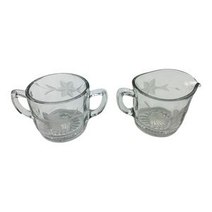 C Vintage Etched Glass Sugar Bowl And Creamer